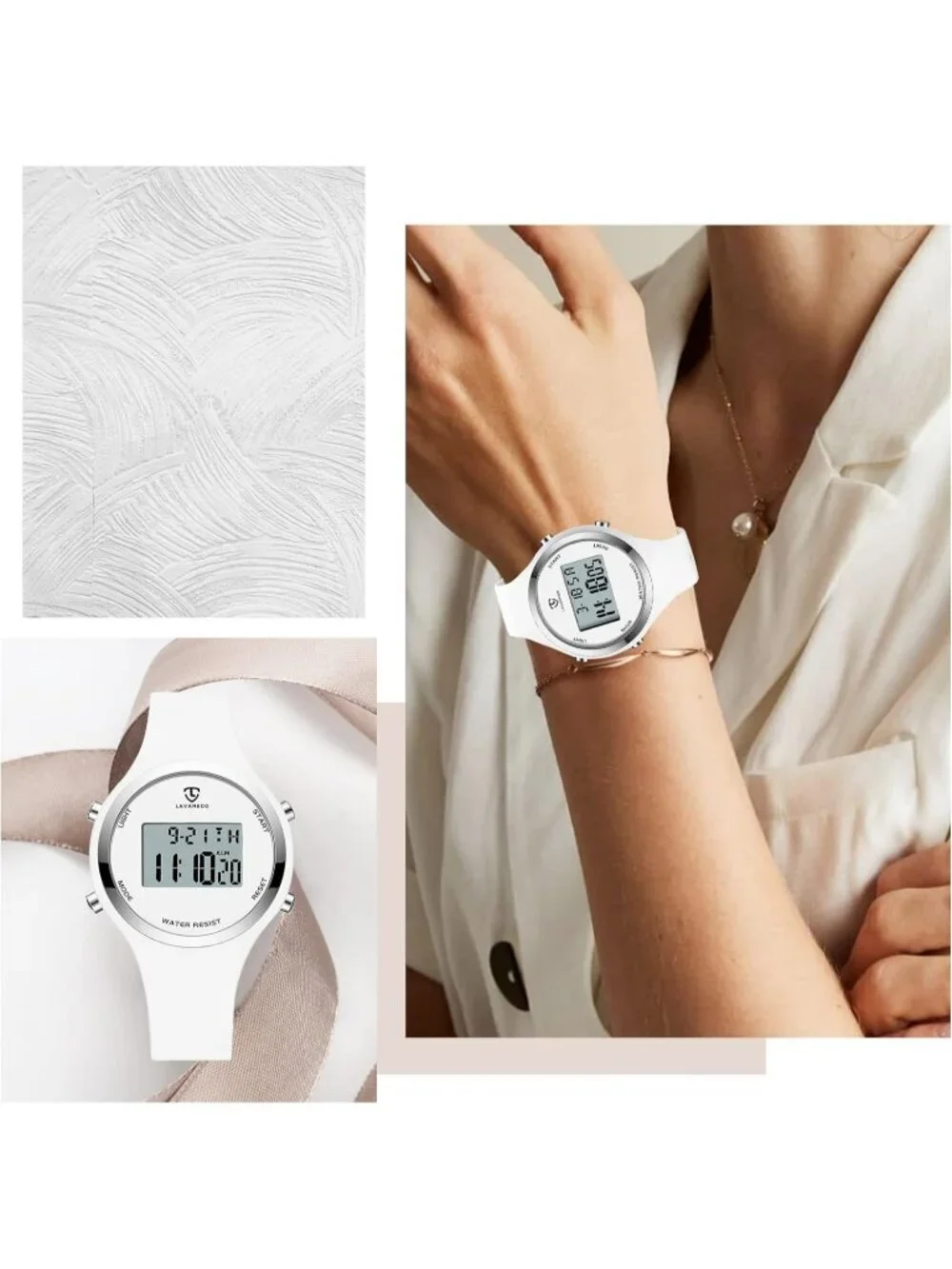 Womens All White Quartz Chronograph Waterproof Outdoor Sport Alarm Digital Watch